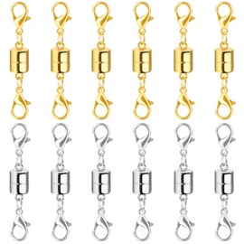 SUTQIGUI Magnetic Necklace Clasp and Closures with Double Lobster Clasp, 14K Gold and Silver Necklace Extenders for Women Jewelry Magnetic Clasps for Necklaces, Bracelet Necklace Extender(12PCS)