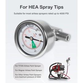 0580495/580495 HEA Spraying Pressure Gauge Assembly with T Piece Fit for Titan/Wagner Airless Sprayer up to 4000PSI, 1/4" NPT Fittings