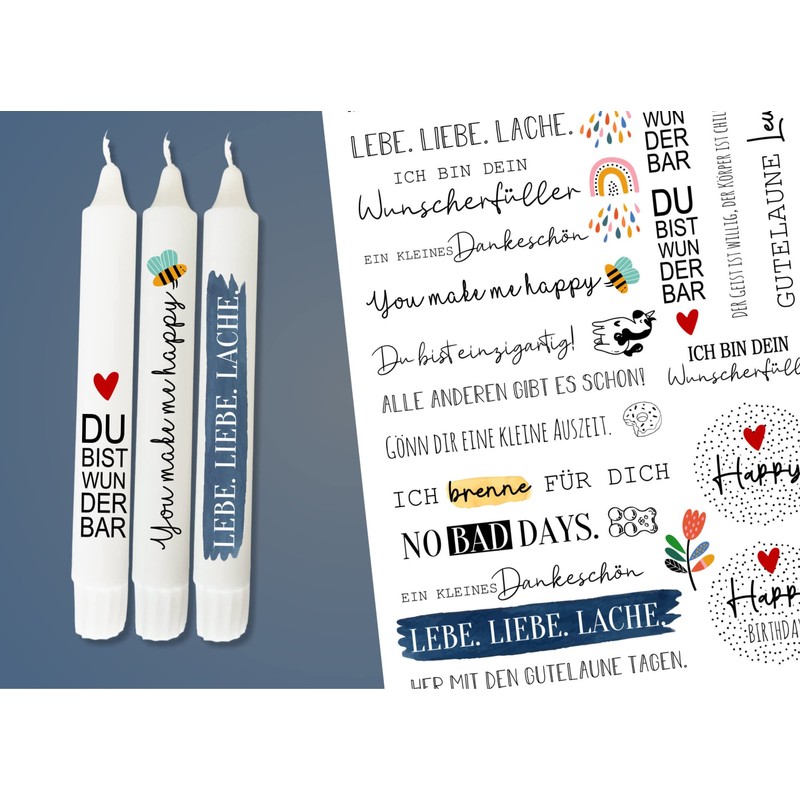 Kerzen Tattoofolie - LEBE.LIEBE.LACHE. - Sprüche zum Verschenken - für