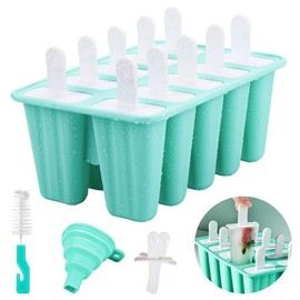 Moldes de silicona para Paletas de Hielo,10 Cavidade Moldes para Paletas Heladas,Juego de Molde para Paleta con Embudo,sin BPA,Reutilizables para Hela