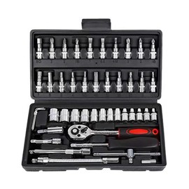 46 Pcs 1/4 Inch Socket Set, Socket Wrench Set, Chrome Vanadium Tools Set Drive Ratchet Set, Small Socket Set for Household Car Bike Motorbikes Repair