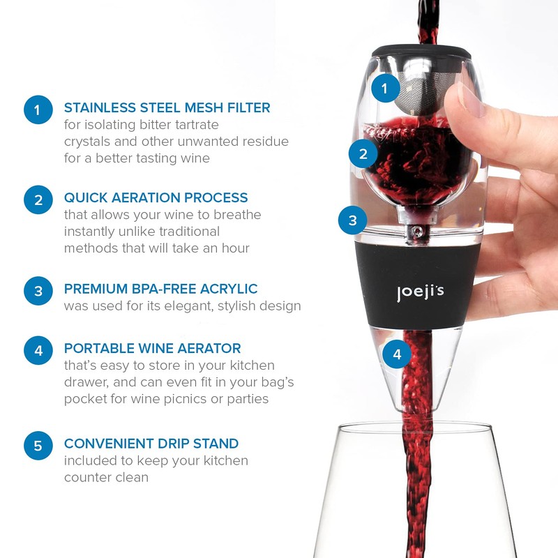 ﻿Joejis Wine Aerator with Drip Stand - Instant Wine Filter