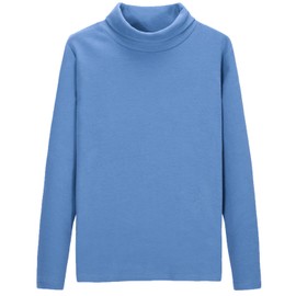 CUNYI Boys Girls Turtleneck Long Sleeve Soft Cotton T-Shirts Solid Color Warm Tops, SA12578, Royal Blue, 140