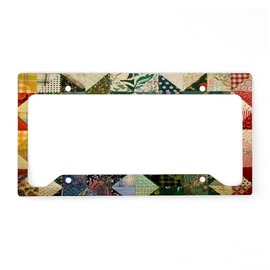 CafePress Fun Patchwork Quilt License Plate Holder Aluminum License Plate Frame, License Tag Holder