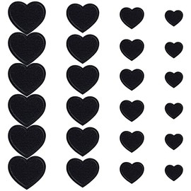 Lystaii 24pcs Heart Shape Iron on Patches Cute Mini Heart Iron-on sew-on Patches Embroidered Applique Decoration Patches Assorted Size Custom Patches for Clothing Jeans Hats Bags (4 Size, Black)