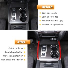 Heutamo Gear Shift Carbon Fiber Trim, Gear Shift Anti-Scratch Panel Protector Frame Cover for Honda Pilot 2016-2022/ Ridgeline 2017-2023/ Passport 2019-2023 (Red)