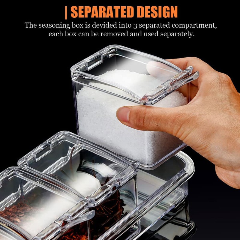 V·RESOURCING Clear Seasoning Box, 3 Pieces Seasoning Rack Spice Pots
