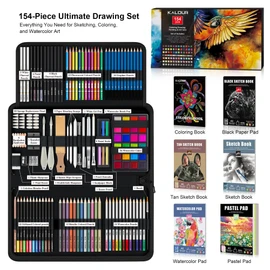 KALOUR 154PCS Artists Art Supplies - Drawing Kit with 6 Sketchbook,Tutorial,Coloring Paper - Graphite,Colored, Charcoal, Watercolor & Metallic Pencils - for Artists and Beginners