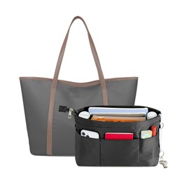 HyFanStr Purse Organizer Insert with Zipped Top for Tote Bag, Handbag Shaper with 13 Pockets, Black M