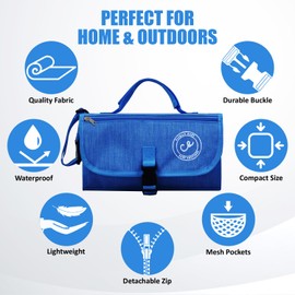 Portable Diaper Changing pad - Travel Diaper Changing Pad for New Born Boys & Girls - Waterproof Diaper Changing Mat Kit - Baby Diaper Changing Pad with Smart Wipes Pocket. (Blue)