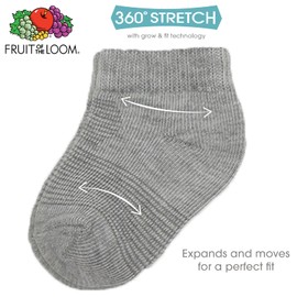 Fruit of the Loom Baby 22-Pack Grow & Fit Flex Zones Low Cut Stretch Socks - Unisex, Girls, Boys (2-4 Years, Grey)