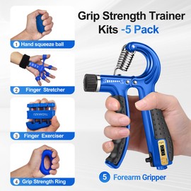 TADAKAZU Grip Strength Trainer Kit (5 Pack) Hand Grip Strengthener, Finger Exerciser,Hand Extension Exerciser, Stress Relief Ball and Forearm Workout Ring for Muscle Building and Injury Recover
