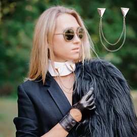 WSDMAVIS 2Pcs Double Chain Brooch Unique Triangle Collar Pins Tassel Chain Brooch Pin for Women Men Creative Punk Chain Pin Lapel Stud Pins for Dress Shirts Suits