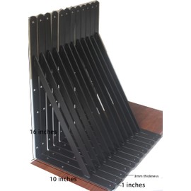 4 Pack L16" x H 10" Black Heavy Duty Shelf Brackets with Screws Metal Shelf Brackets Shelf Support Angle Brackets for Shelves L Brackets Heavy Duty Floating Shelf Brackets