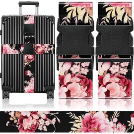 OffiEase Luggage Straps for Suitcases Travel Belt - Baggage Identifiers Suit Case Accessories with Buckle Nylon Adjustable Band Over Handle for Airport 2 pack Black