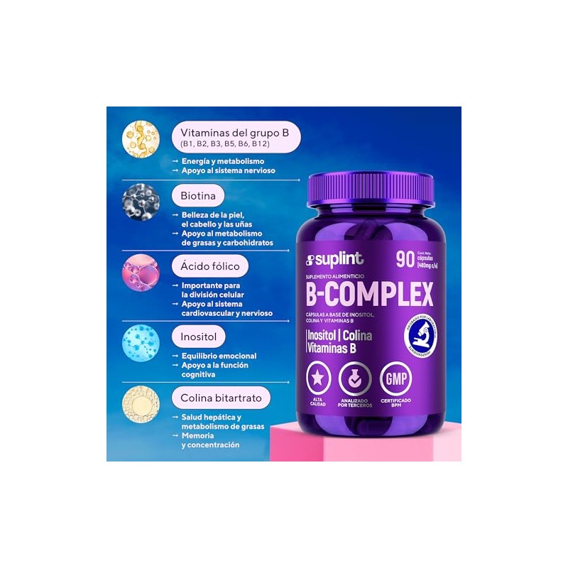 Complejo Vegano Inositol Colina Vitaminas B12 Suplemento Energía Nervios Piel