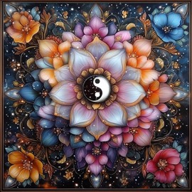 NEWENMO Mandala Diamond Art Kits for Adults, 5D Flower Diamond Painting Kit, DIY Full Drill Gem Art Crafts for Adults, Home Wall Decor 12x12 Inch