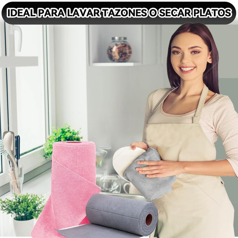 UOUOU Rollo de Toallas de Microfibra, Paquete de 50, Rollo