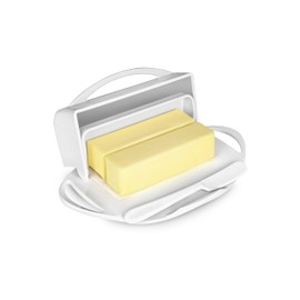 Butterie Flip-Top Butter Dish with Lid & Matching Knife, Holds 2 Sticks/European Butter, No-Mess Butter Holder, Shatterproof, Dishwasher Safe, White