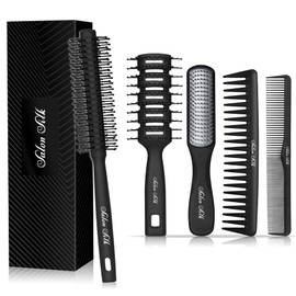 SALON SILK SalonSilk Hair Brush for Men, 5PCS Men Hair Brush & Styling Comb Set - Professional Barber Tools for All Hair Types, Perfect for Styling, Grooming, and Detangling
