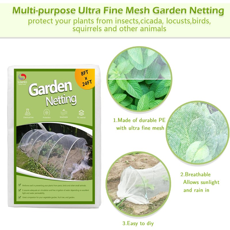 Garden Netting Pest Barrier, Plant Covers 8x24Ft Mesh Mosquito Net