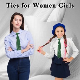 LHXzizizi Womens Tie with Punk Chain, Adjustable Pre-Tied Ties for Women Girls Necktie for School Uniform Shirt Blouse (Green)