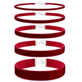 5pcs Red Choker Necklace for Women Red Velvet Choker Set Layered Red Choker Necklaces Classic Chokers for Women Adjustable Gothic Red Collar Necklace for Party Cosplay Birthday Jewelry Gifts-Red