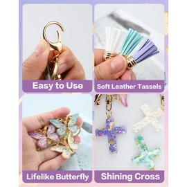 3 PCS Butterfly Keychains, Cute Purse Bag Charms for Women Handbag, Bling Key Ring for Purse Bag, Cross Key Chain for Christian Church Jesus Butterfly Party Favors Gifts, Purple/White/Green