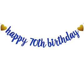 SUNbetterland Blue glitter Happy 70th Birthday Banner, Pre-Strung,Man's 70th Birthday Party Decorations Supplies, Happy 70th Birthday