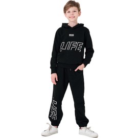 NATUST Kids Tracksuit Hoodie with Jogger Sweatpants Sports Activewear Set Girls Boys Black 11-12 Years (manufacturers's size: 150)