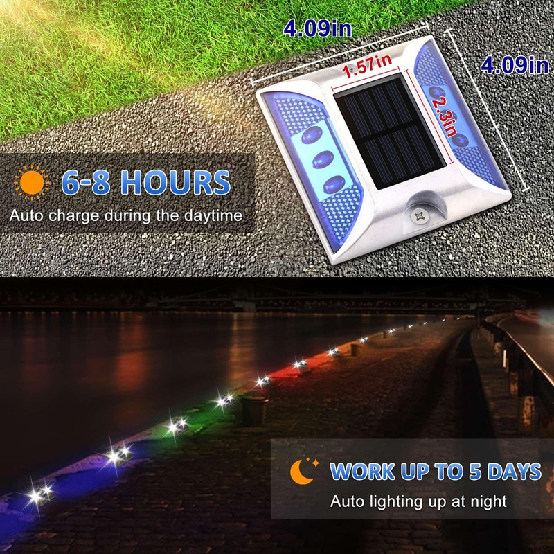 Aolyty Solar Driveway Dock Lights, IP68 Waterproof Solar Deck Light