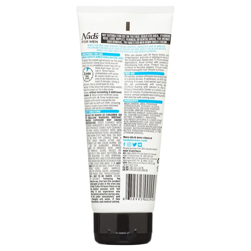 Nad's for Men Hair Removal Cream for Body, 6.8 oz