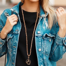 SPUNKYsoul Pretty Cute Colored Necklace Beaded Lanyard for id badge key keychain with Beads for Women and Teachers (Shimmering Sahara Treasure/Peach)