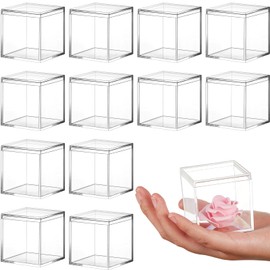 Juexica 12 Pcs Clear Acrylic Plastic Small Acrylic Box with Lid Decorative Storage Box Jewelry Display Box Mini Clear Container for Home Candy Pill Tiny Jewelry (Square,1.8 x 1.8 x 1.8)