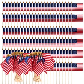 Small US American Handheld Flags, 4x6 Inch Golden Spear Tip, Stick Flags by Crystal Lemon (120)