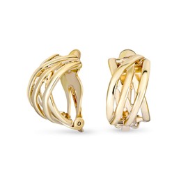 Classic Open Criss Cross Twist Wire Celtic Knot Weave Wide Half Hoop Clip On Earrings for Women Non Pierced Ears Gold Plated Brass