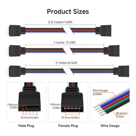 BTF-LIGHTING 5 Pack 22AWG 5 Pin JST Male to Female Plug LED Connector 6.56FT/2m Extension Cable for FCOB SMD RGBW LED Strip Lights Solderless Controller Wire