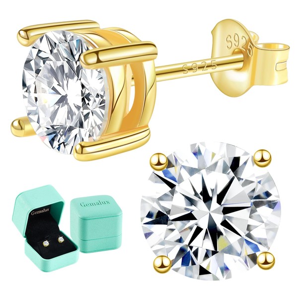 Gemalux Moissanite Stud Earrings 0.6ctw, D Color VVS1 Clarity, Hypoallergenic