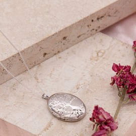 Tuscany Silver Women's Sterling Silver Rhodium Plated 20 x 31.5 mm Oval Tree of Life Locket Pendant Curb Chain Necklace of Length 46 cm/18 Inch