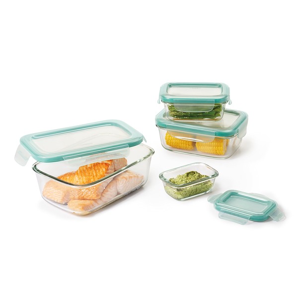 OXO Good Grips Smart Seal Leakproof Glass Food Storage Container Set,Clear,8 Piece Rectangle