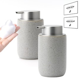 GIRLUFO Foaming Soap Dispenser Set,2 Pcs Foam Soap Dispenser for Bathroom&Kitchen,Bathroom Soap Dispenser Set with Foam Soap Pump,12OZ Grey Soap Dispenser for Hand Wash,Dish Soap(Ceramic)