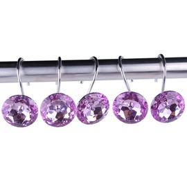 Adwaita Decorative Shower Curtain Hooks, Acrylic Crystal Rhinestones, Set of 12 (Purple)