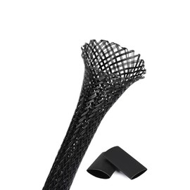 25ft - 1 Inch Cable Management Sleeve Protector,Wire Loom PET Expandable Wire Sleeving for Office TV Computer Home Theater Engine Bay Cord Organizer,Protect Cables from Pet Cat Dog Chewing,Black