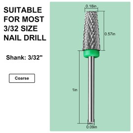C12rtive 5-in-1 Tungsten Carbide Nail Cutter Bit, Cuticle Nail Cutter Bits for Acrylic Nails, Two-Way Rotation, 3/32 Professional Cutter Bits for E-File Nail Drill (Coarse)