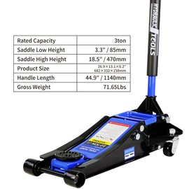 3 Ton/6600 LBS Floor Jack, Low Profile Floor Jack, Steel Racing Floor Jack with Dual Pistons Quick Lift Pump, Hydraulic Floor Jack, Lifting Range 3.3"-18.5" (Blue-Lift 3.3"-18.5" 3 Ton(6,600lb))