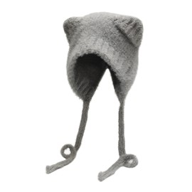 ZLYC Ladies Beanie Hat, Bear Ears Grey
