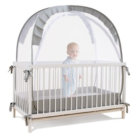 Lazyzzzz Baby Crib Tent - Pop Up Crib Canopy with Double Zipper Self-Locked,1200 Holes/Inch Mesh Crib Net to Keep Baby from Climbing Out, Portable Easy Install 55" L x 27" W x 51" H Grey