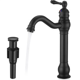 HOIGY Matte Black Bathroom Faucet, Brass Tall Bathroom Sink Faucet Single Handle, 360 Degree Swivel Vessel Faucet, Bathroom Faucets One Hole with Aerator & Supply Hoses for Shopping Malls Saving Water