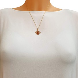 Kiara Jewellery - Bee Pendant Necklace - Gold Plated 925 Sterling Silver - With Cognac Brown Baltic Amber - On 46cm Italian Silver Chain, Sterling Silver, Amber