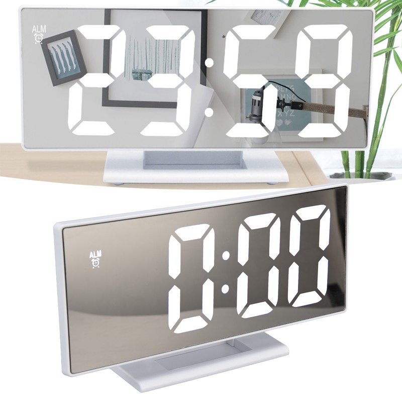 Digital Alarm Clock LED Mirror Screen USB Charging Automatic Dimming